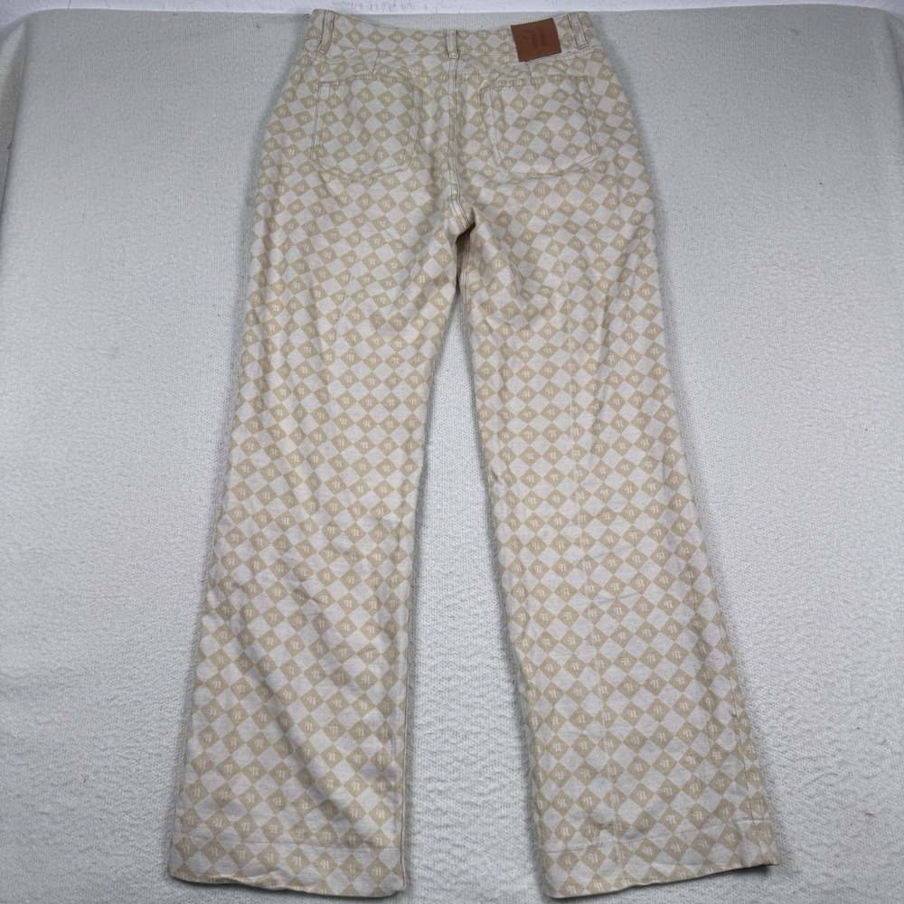 Nanushka Pants‎ Womens 32 Geometric Logo Print Linen Blend Straight With Turn Up - Picture 5 of 14
